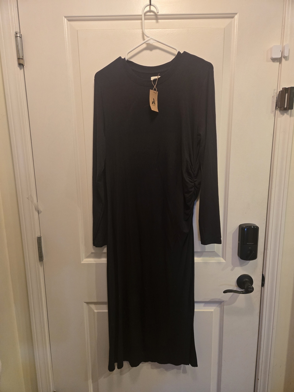 Amazon Black Long Sleeve Midi Dress with Side Ruched Detail